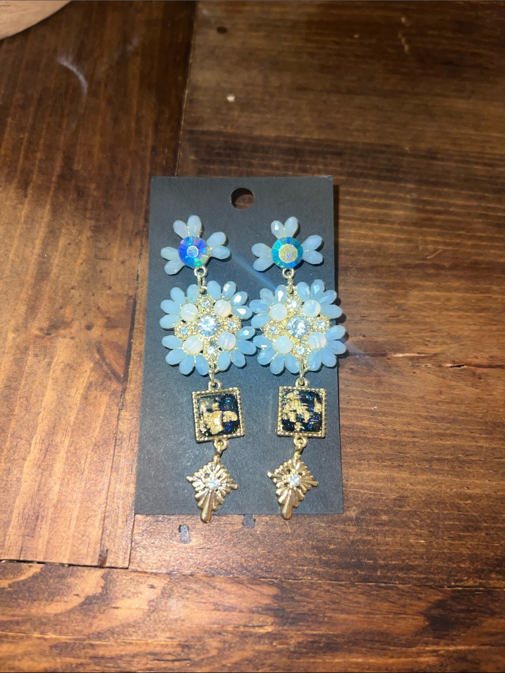 NWT! Gold & Blue Vintage, Boho, Art Deco Drop Earrings - 3” long